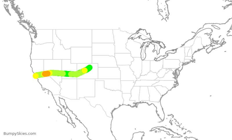 Turbulence forecast map for UAL1233, SFO to DEN