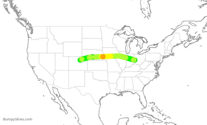 Turbulence forecast map for UAL1235, DAY to DEN