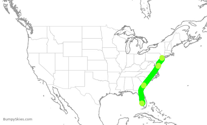 Turbulence forecast map for UAL1237, EWR to RSW