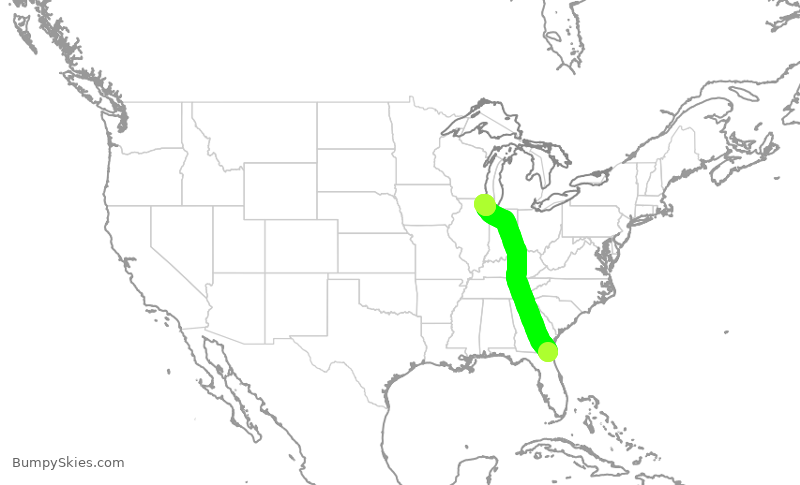 Turbulence forecast map for UAL1239, JAX to ORD