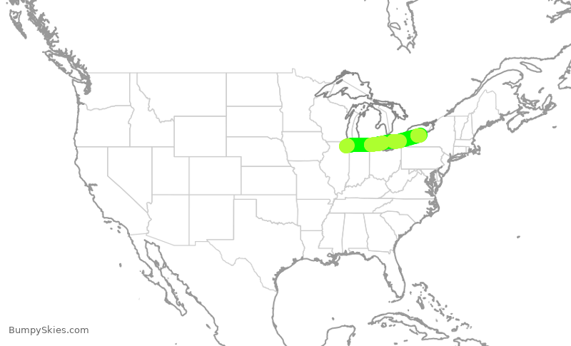 Turbulence forecast map for UAL1239, ORD to ROC