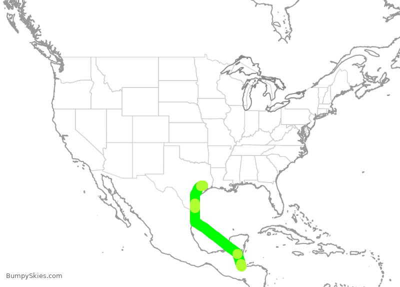 Turbulence forecast map for UAL1242, SAP to IAH