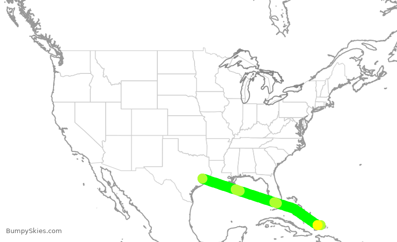 Turbulence forecast map for UAL1244, IAH to BPV