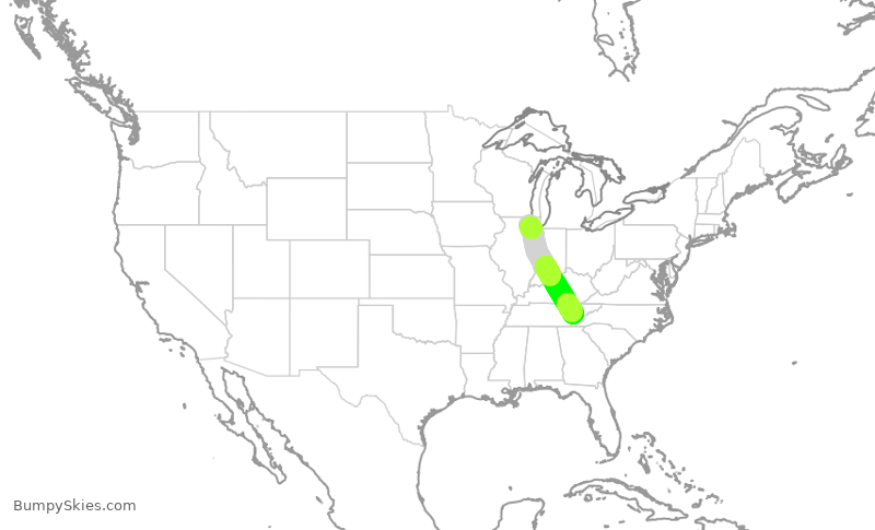 Turbulence forecast map for UAL1244, ORD to TYS