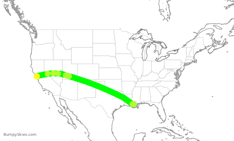 Turbulence forecast map for UAL1244, SFO to MSY