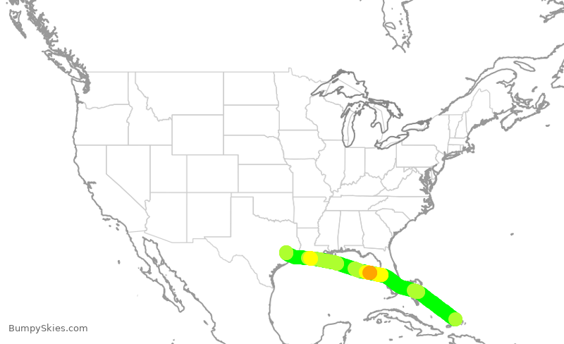 Turbulence forecast map for UAL1245, PLS to IAH