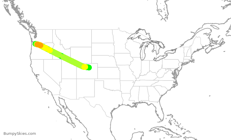 Turbulence forecast map for UAL1247, DEN to PDX