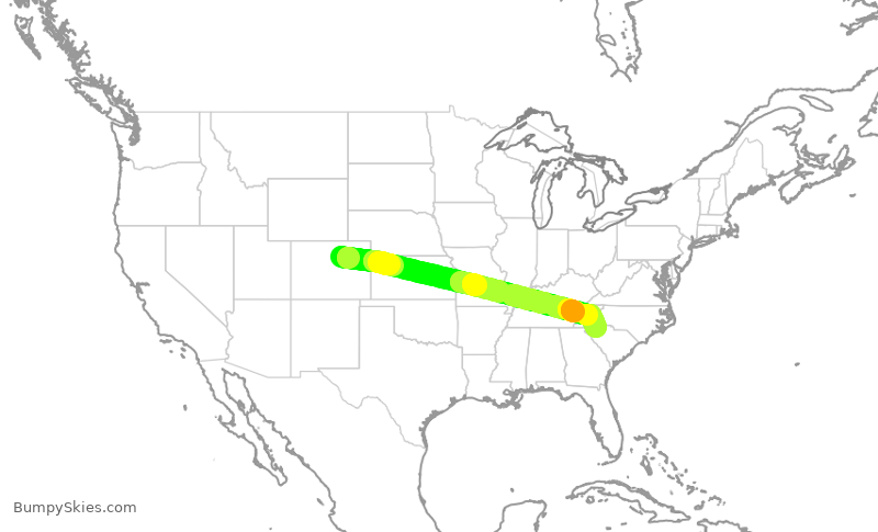 Turbulence forecast map for UAL1248, DEN to GSP