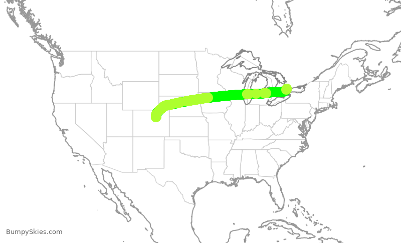 Turbulence forecast map for UAL1249, DEN to YYZ