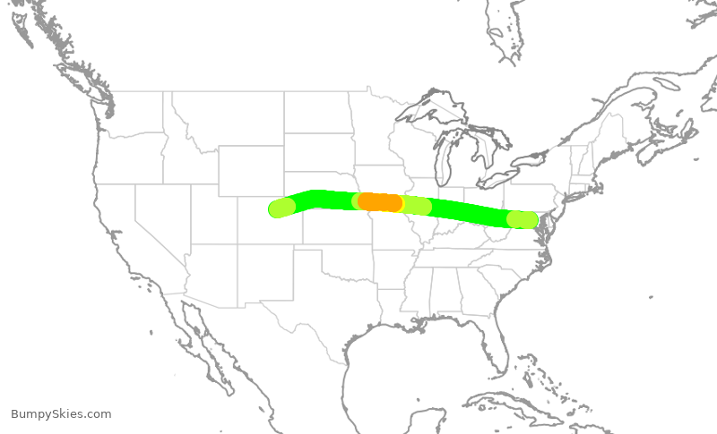 Turbulence forecast map for UAL1249, IAD to DEN