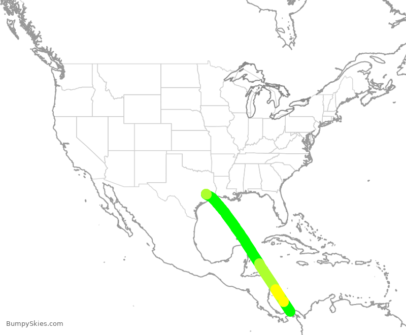 Turbulence forecast map for UAL1249, PTO to IAH