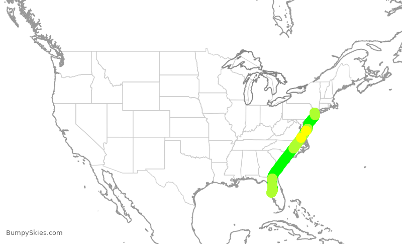 Turbulence forecast map for UAL1250, EWR to TPA