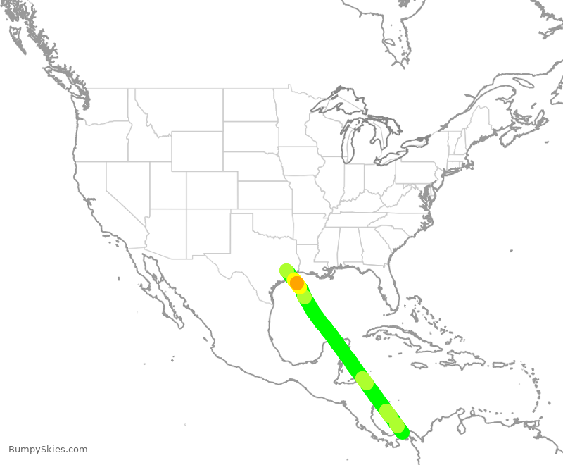 Turbulence forecast map for UAL1250, IAH to PTY
