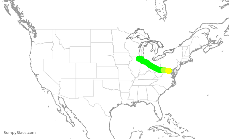 Turbulence forecast map for UAL1252, IAD to ORD