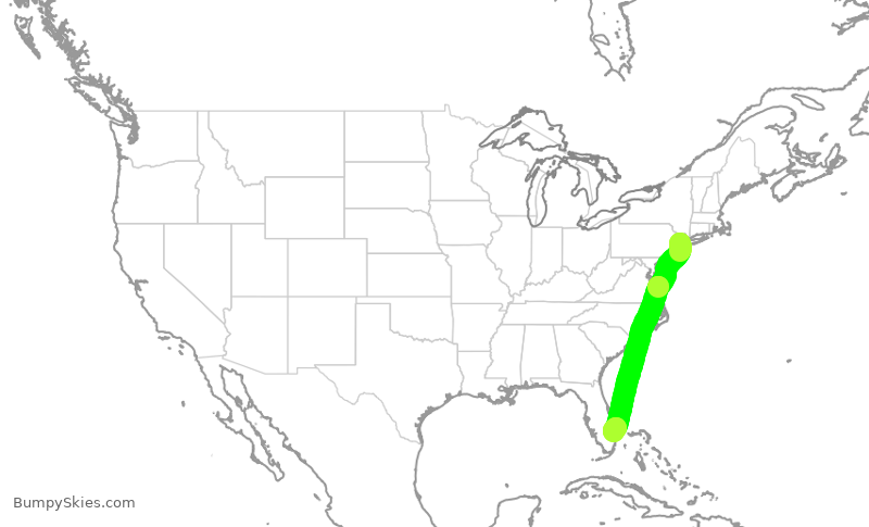 Turbulence forecast map for UAL1253, EWR to PBI