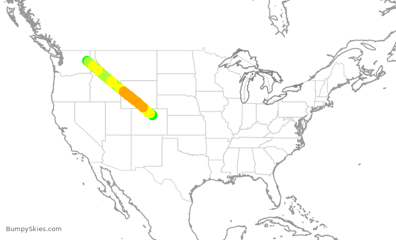 Turbulence forecast map for UAL1255, GEG to DEN
