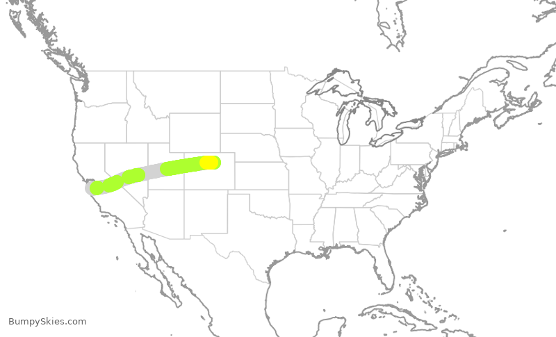 Turbulence forecast map for UAL1256, DEN to SJC