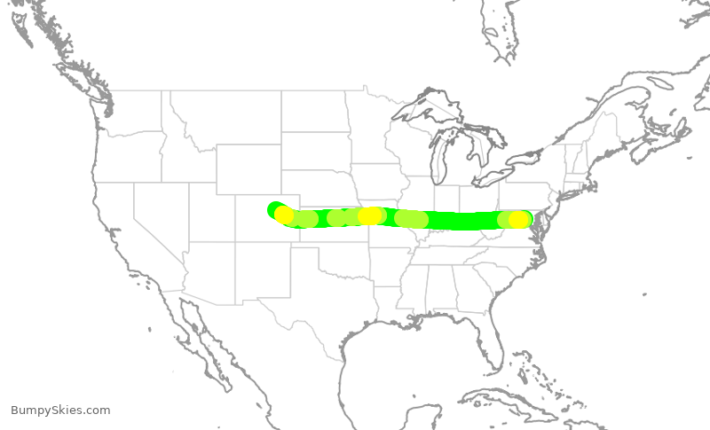 Turbulence forecast map for UAL1256, IAD to DEN