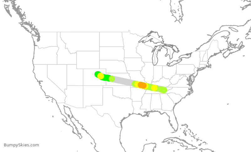 Turbulence forecast map for UAL1256, TYS to DEN