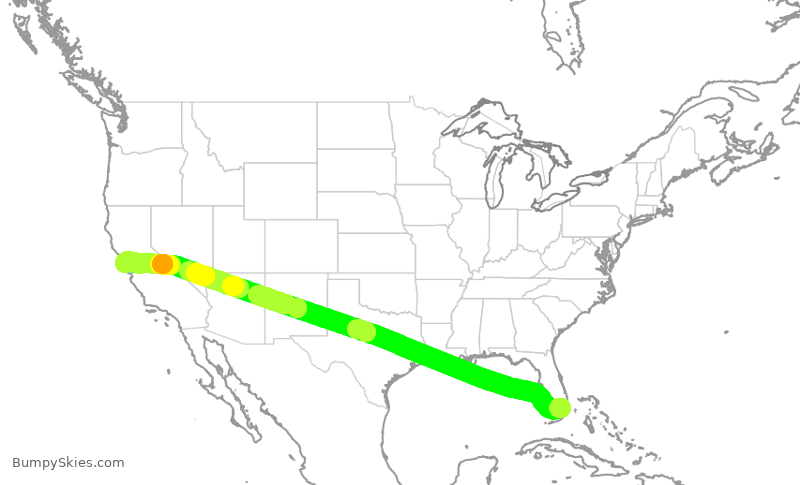 Turbulence forecast map for UAL1257, MIA to SFO