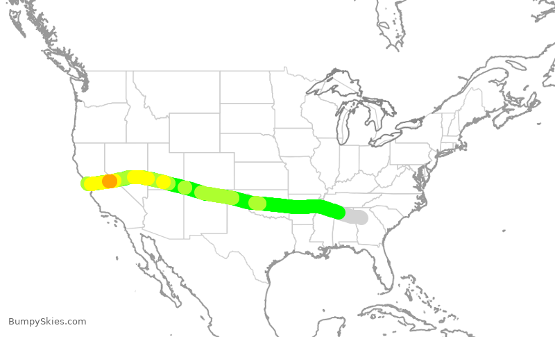 Turbulence forecast map for UAL1259, ATL to SFO