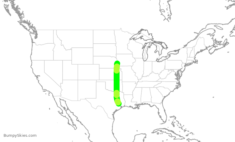Turbulence forecast map for UAL1259, IAH to OMA