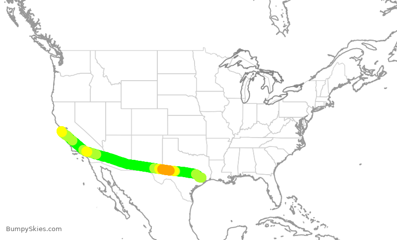 Turbulence forecast map for UAL1259, SFO to IAH