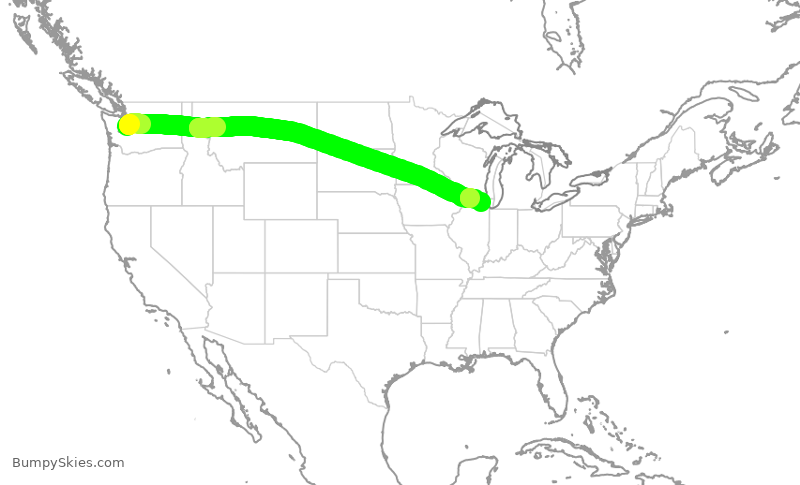 Turbulence forecast map for UAL1265, SEA to ORD