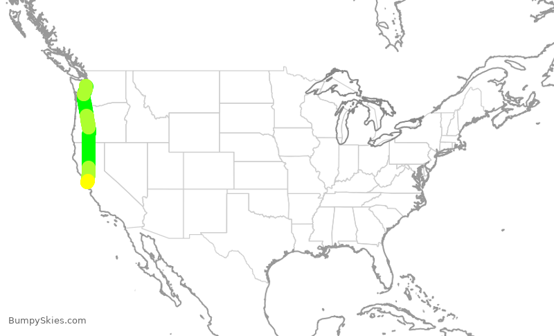 Turbulence forecast map for UAL1265, SFO to SEA