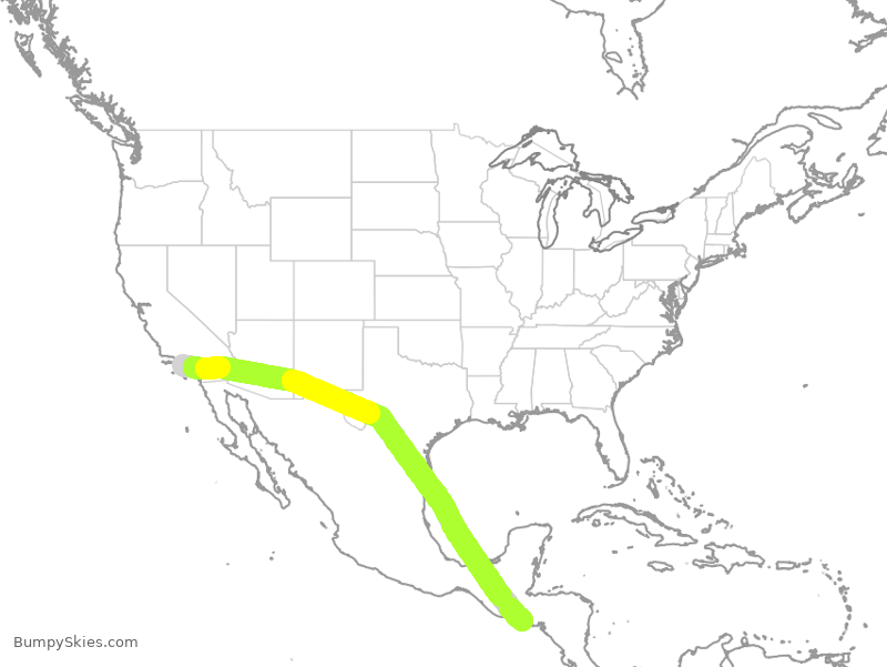 Turbulence forecast map for UAL1266, LAX to SLP