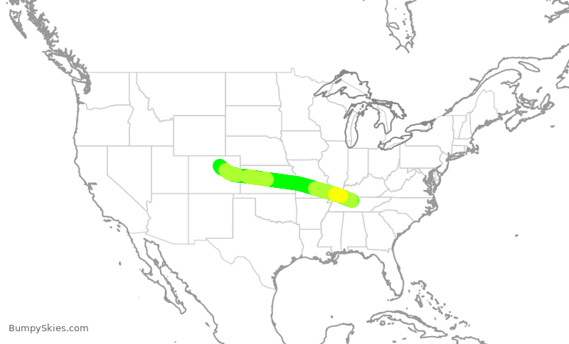 Turbulence forecast map for UAL1268, BNA to DEN