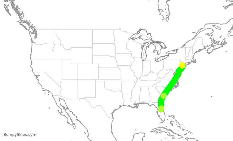 Turbulence forecast map for UAL1268, EWR to MCO