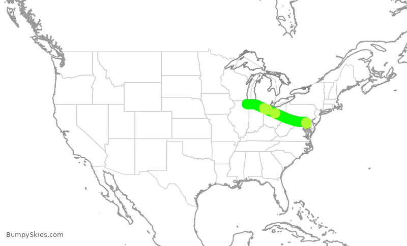 Turbulence forecast map for UAL1269, ORD to BWI