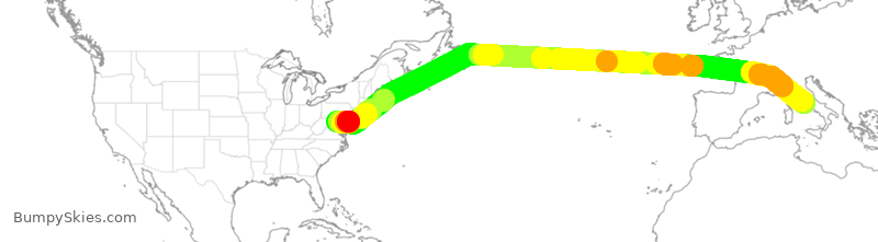 Turbulence forecast map for UAL126, IAD to FCO