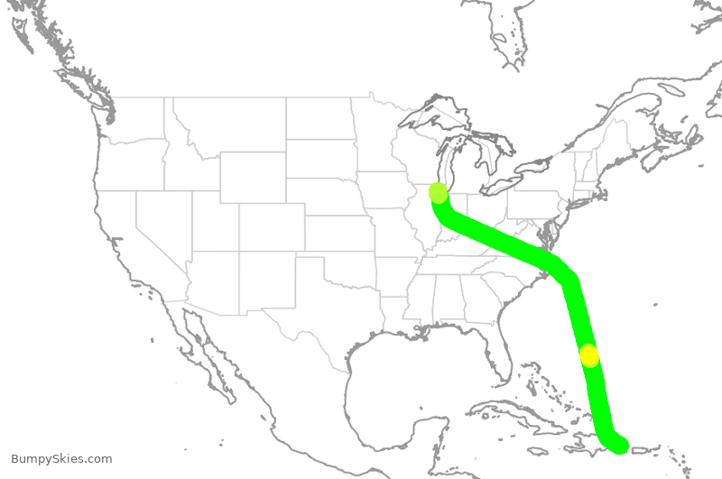 Turbulence forecast map for UAL1270, ORD to PUJ