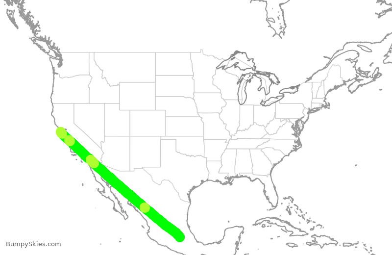 Turbulence forecast map for UAL1271, SFO to MEX