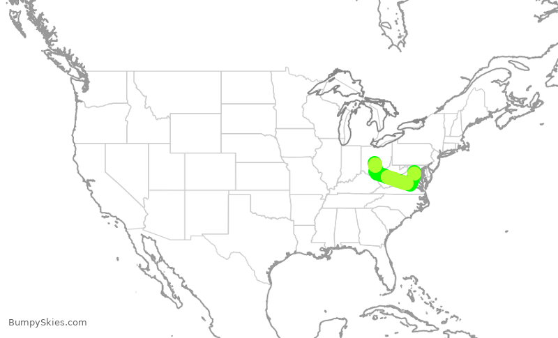 Turbulence forecast map for UAL1273, CMH to IAD