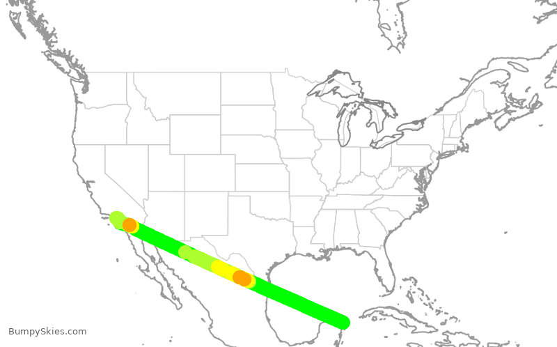 Turbulence forecast map for UAL1275, CUN to LAX