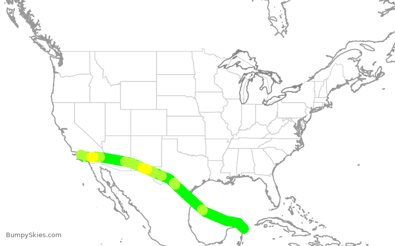 Turbulence forecast map for UAL1276, LAX to MUN