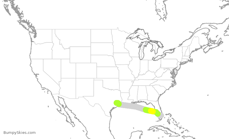 Turbulence forecast map for UAL1278, FLL to IAH