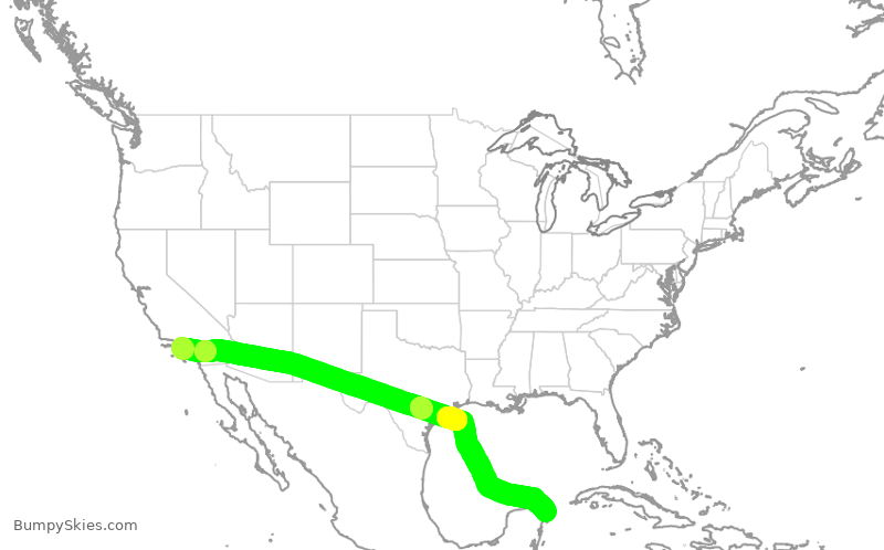 Turbulence forecast map for UAL1278, LAX to CUN