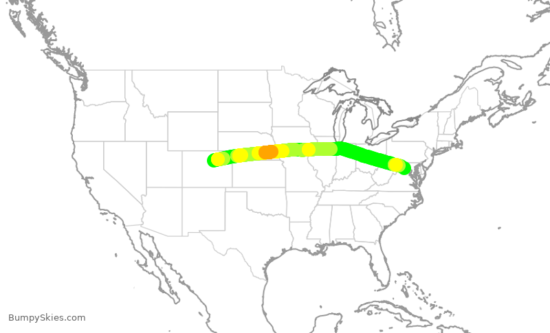 Turbulence forecast map for UAL1279, DEN to IAD