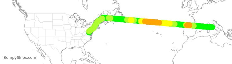 Turbulence forecast map for UAL127, FCO to IAD