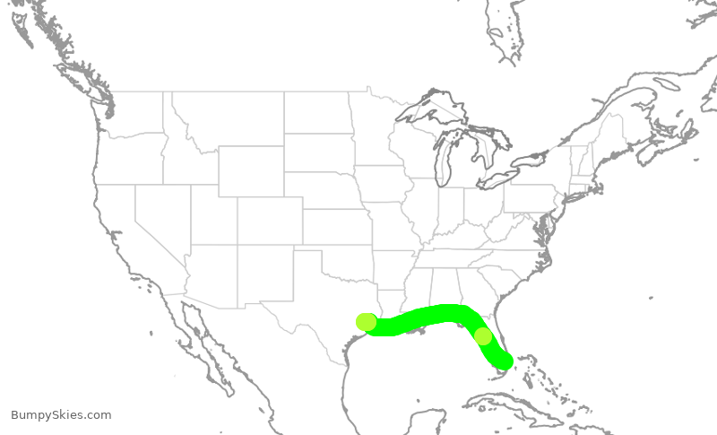 Turbulence forecast map for UAL1284, FLL to IAH