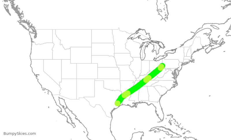Turbulence forecast map for UAL1286, IAH to PIT