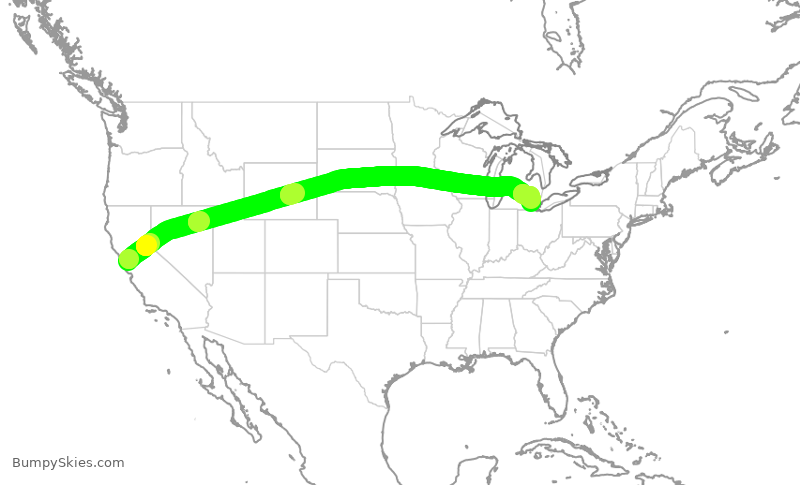 Turbulence forecast map for UAL1286, SFO to DTW