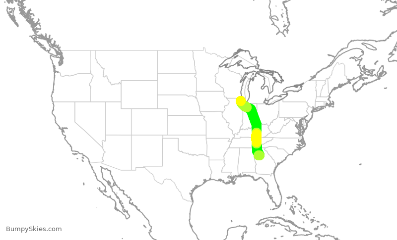 Turbulence forecast map for UAL1288, ATL to ORD