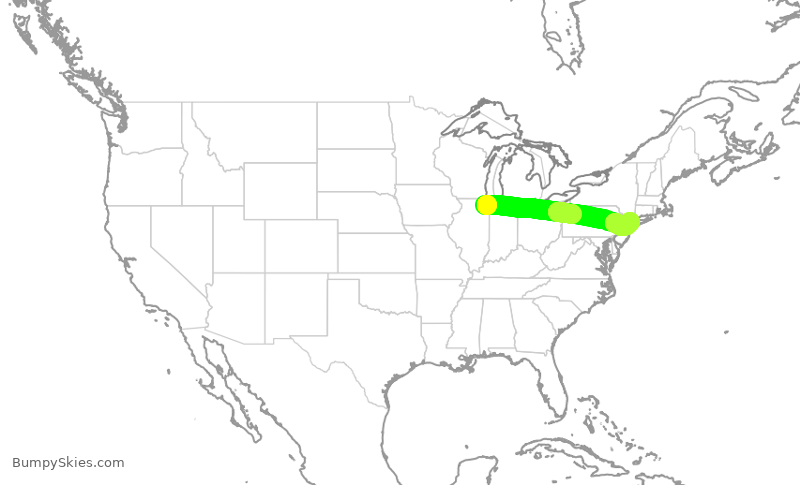 Turbulence forecast map for UAL1288, ORD to LGA