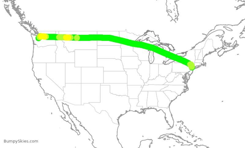 Turbulence forecast map for UAL1289, EWR to SEA