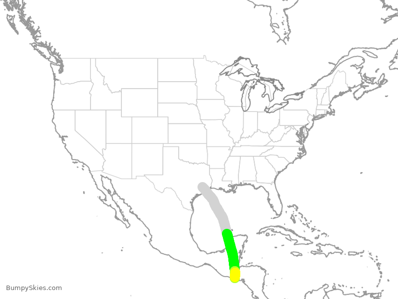 Turbulence forecast map for UAL1290, IAH to SAL